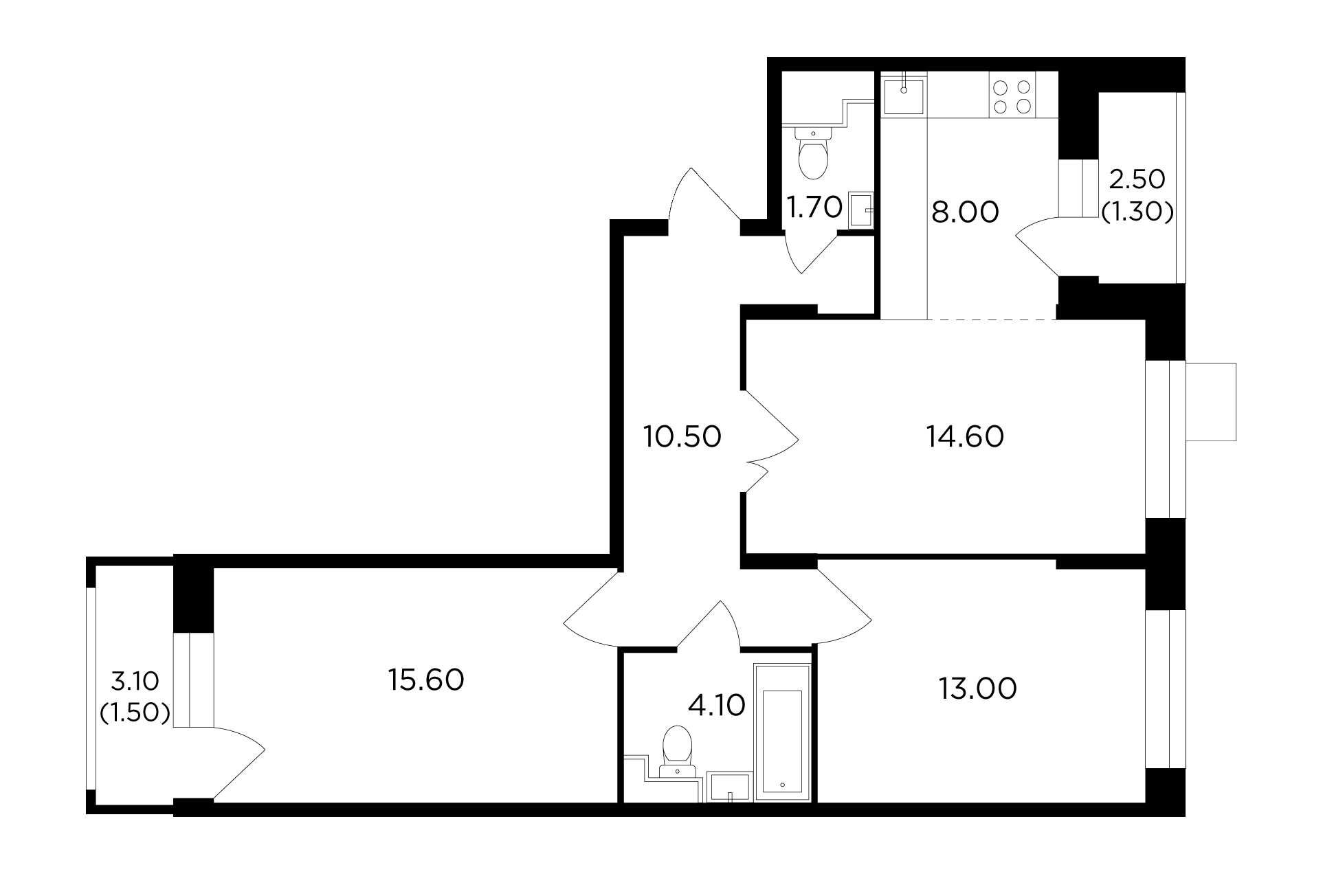 3 комн. квартира, 70.8 м², 5 этаж 