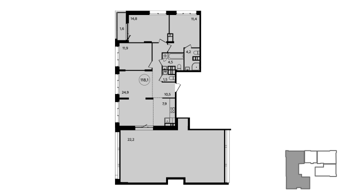 4 комн. квартира, 118.7 м², 11 этаж 
