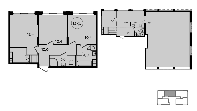 4 комн. квартира, 137.9 м², 11 этаж 