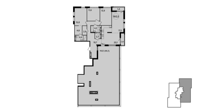 4 комн. квартира, 160.9 м², 23 этаж 