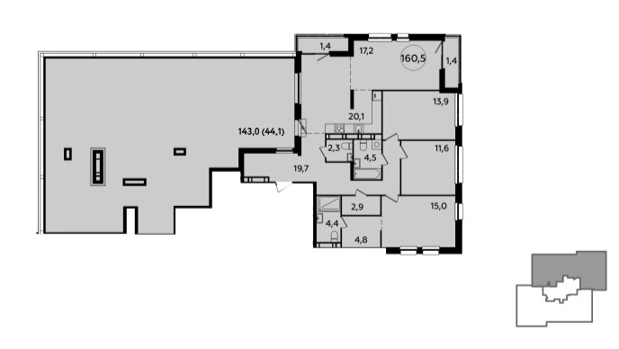 4 комн. квартира, 159.7 м², 23 этаж 
