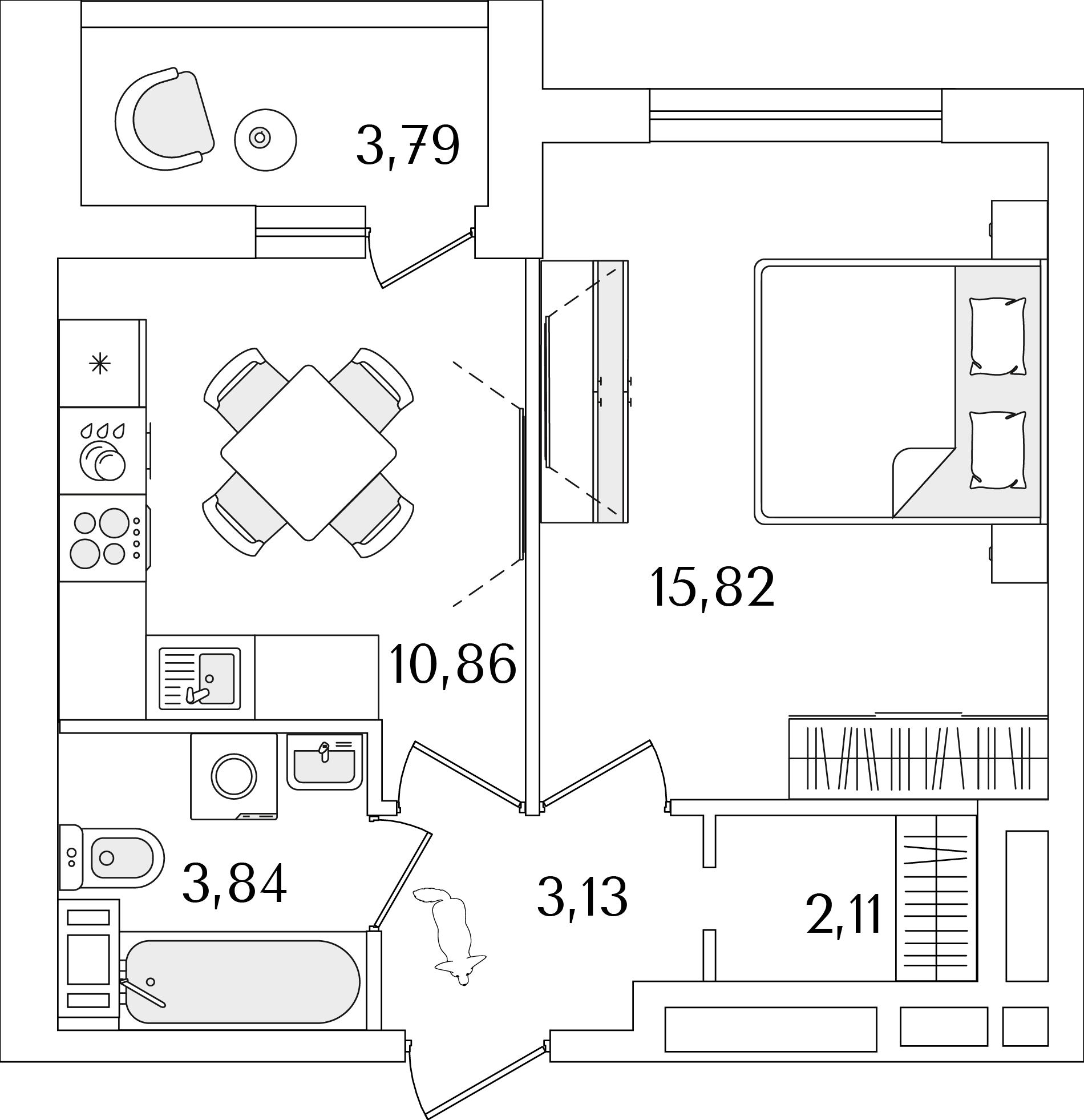 1 комн. квартира, 37.7 м², 3 этаж 