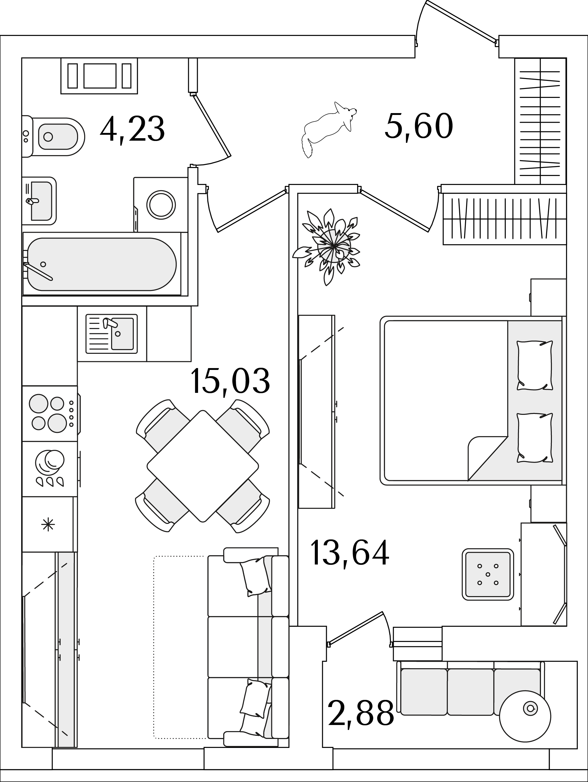 1 комн. квартира, 39.9 м², 3 этаж 