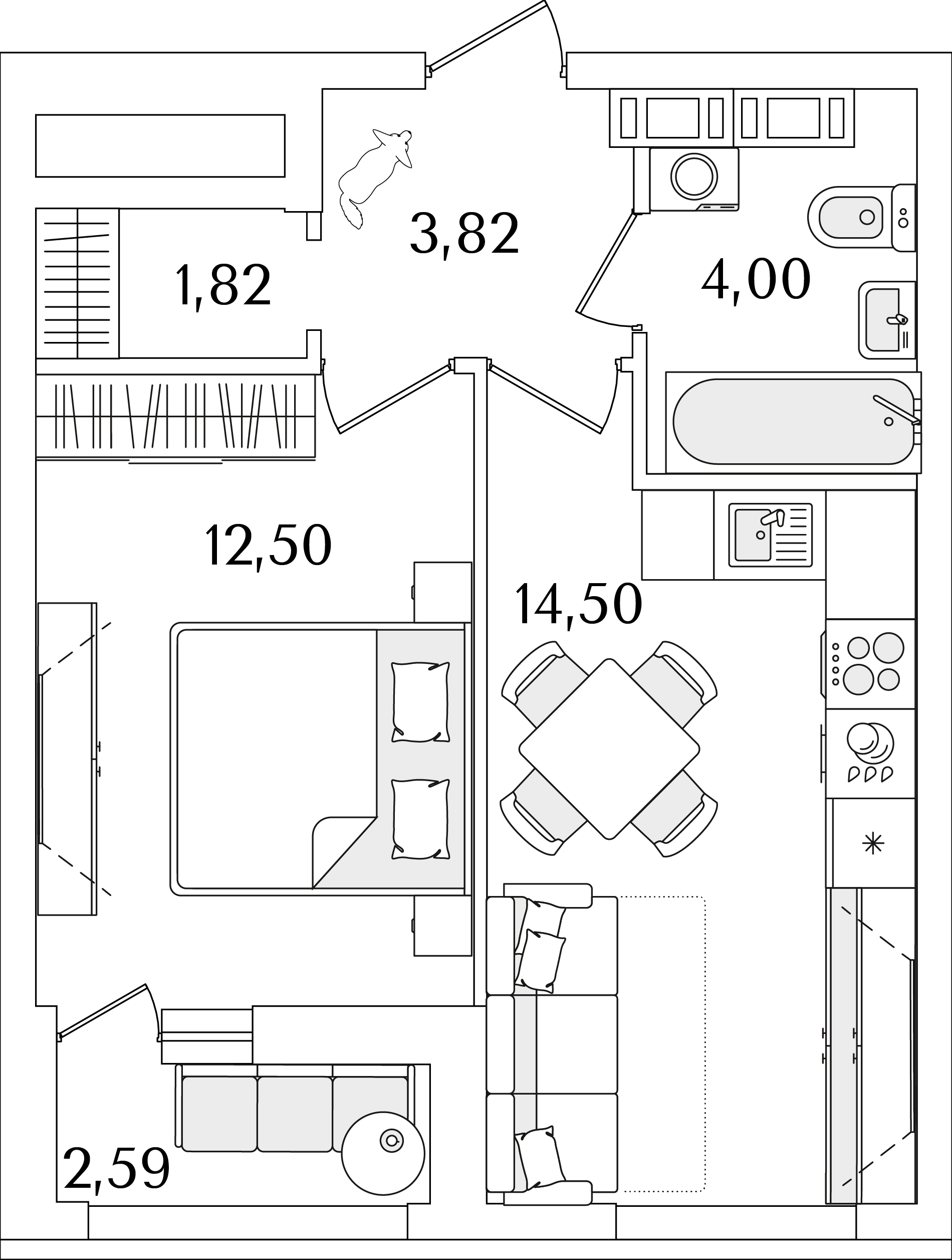 1 комн. квартира, 37.9 м², 12 этаж 