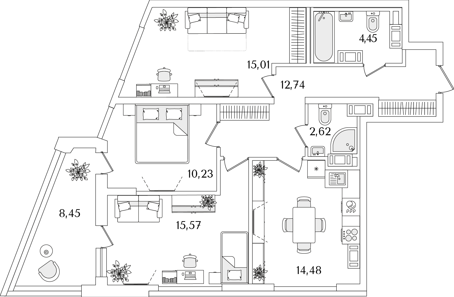 3 комн. квартира, 79.3 м², 12 этаж 