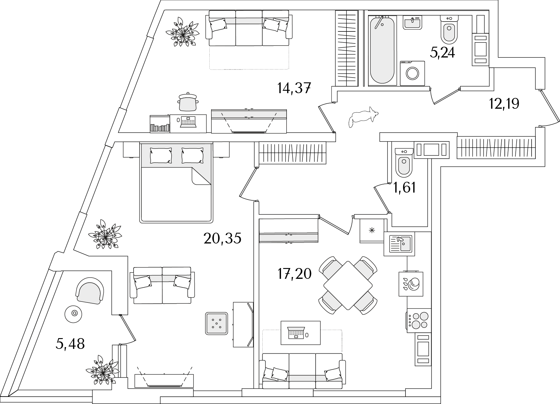 2 комн. квартира, 73.7 м², 11 этаж 