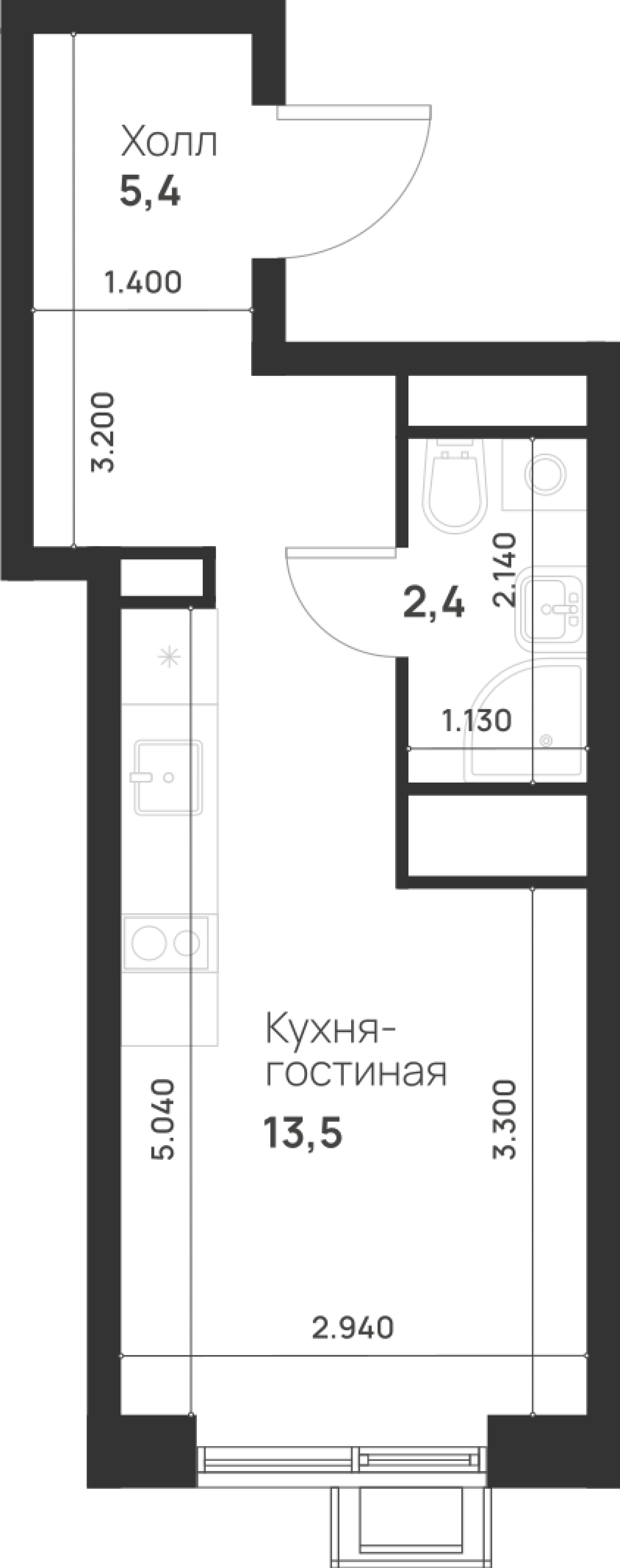 студия, 21.3 м², 17 этаж 