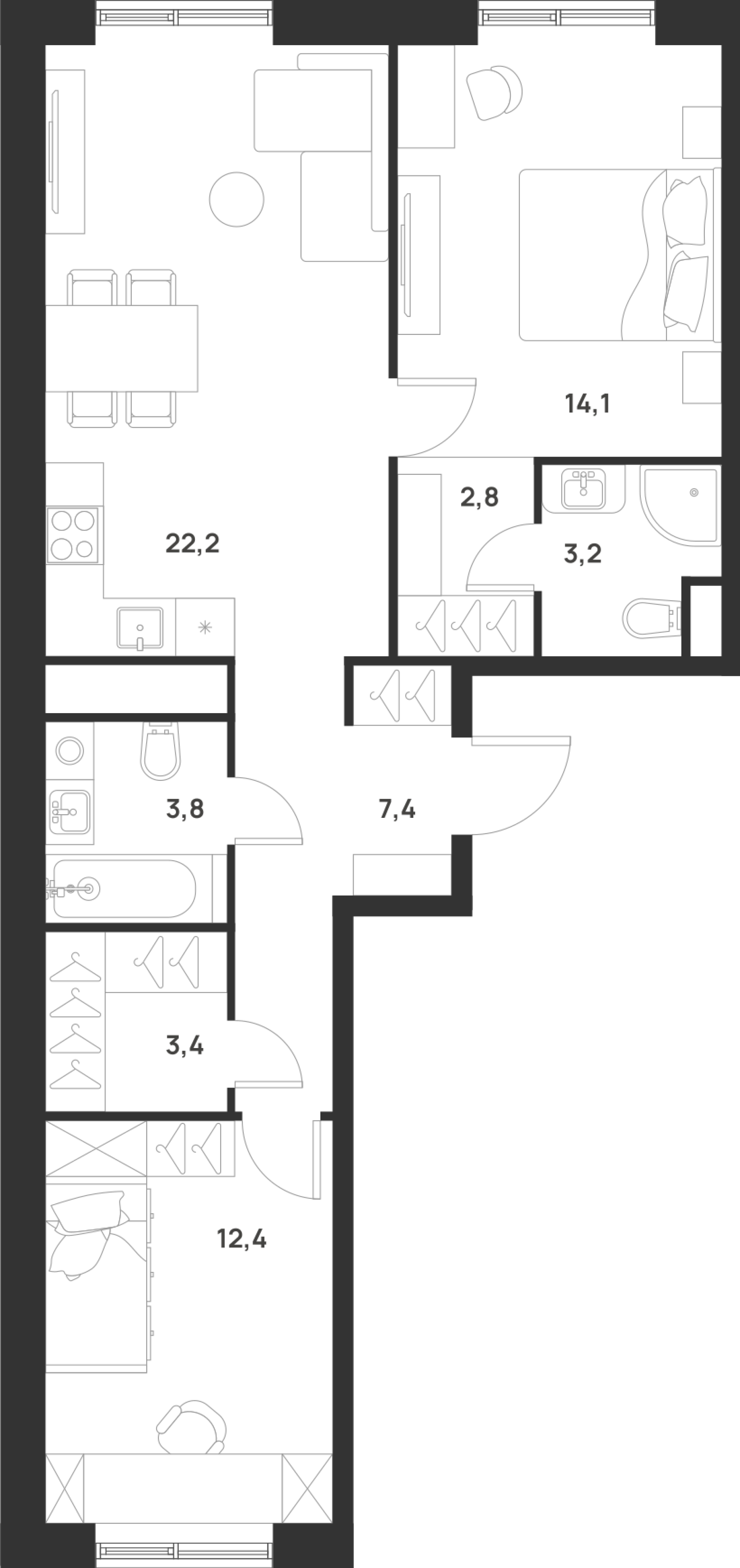 3 комн. квартира, 69.3 м², 17 этаж 