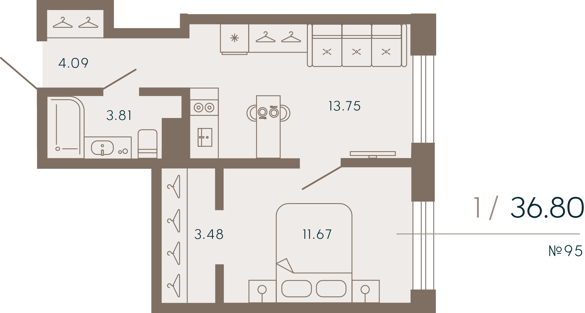 1 комн. квартира, 36.8 м², 5 этаж 