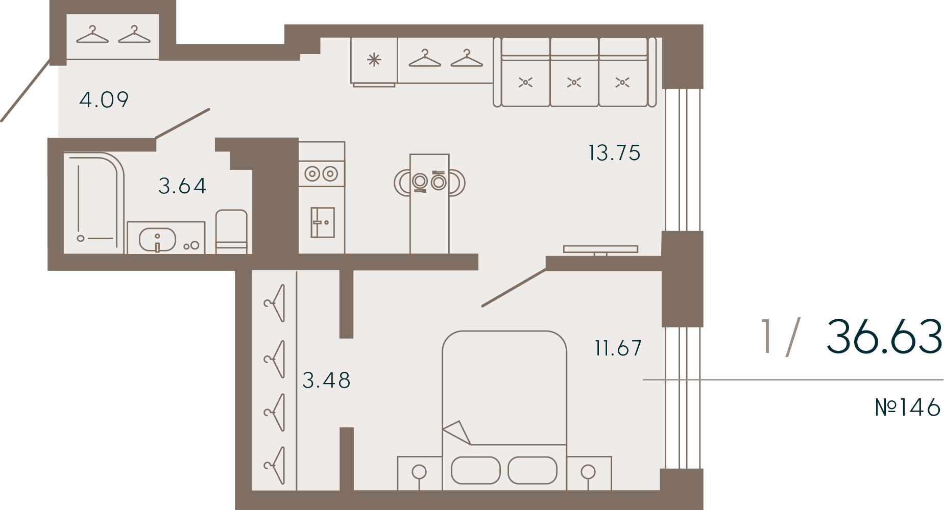 1 комн. квартира, 36.6 м², 7 этаж 