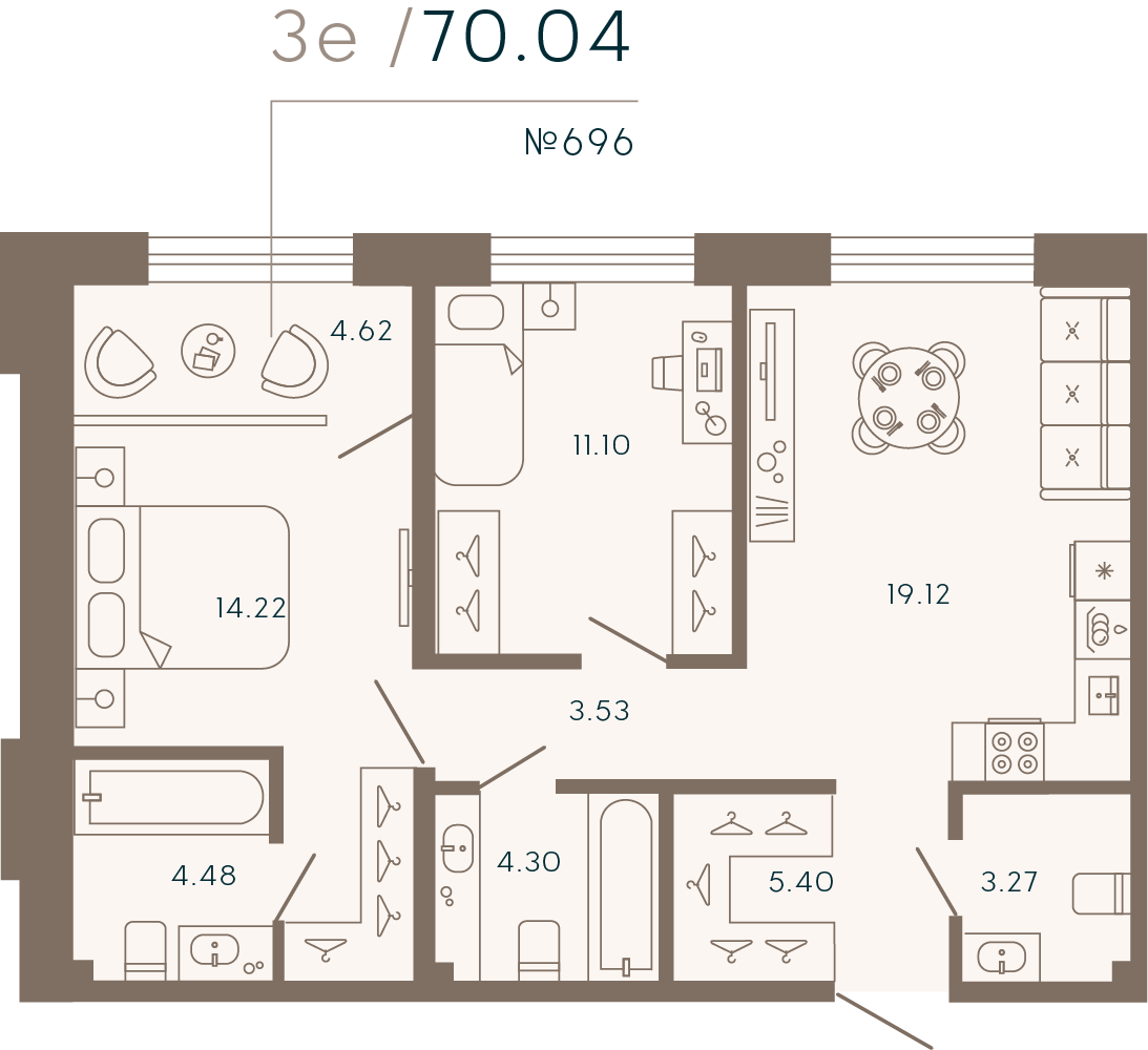 2 комн. квартира, 70 м², 2 этаж 