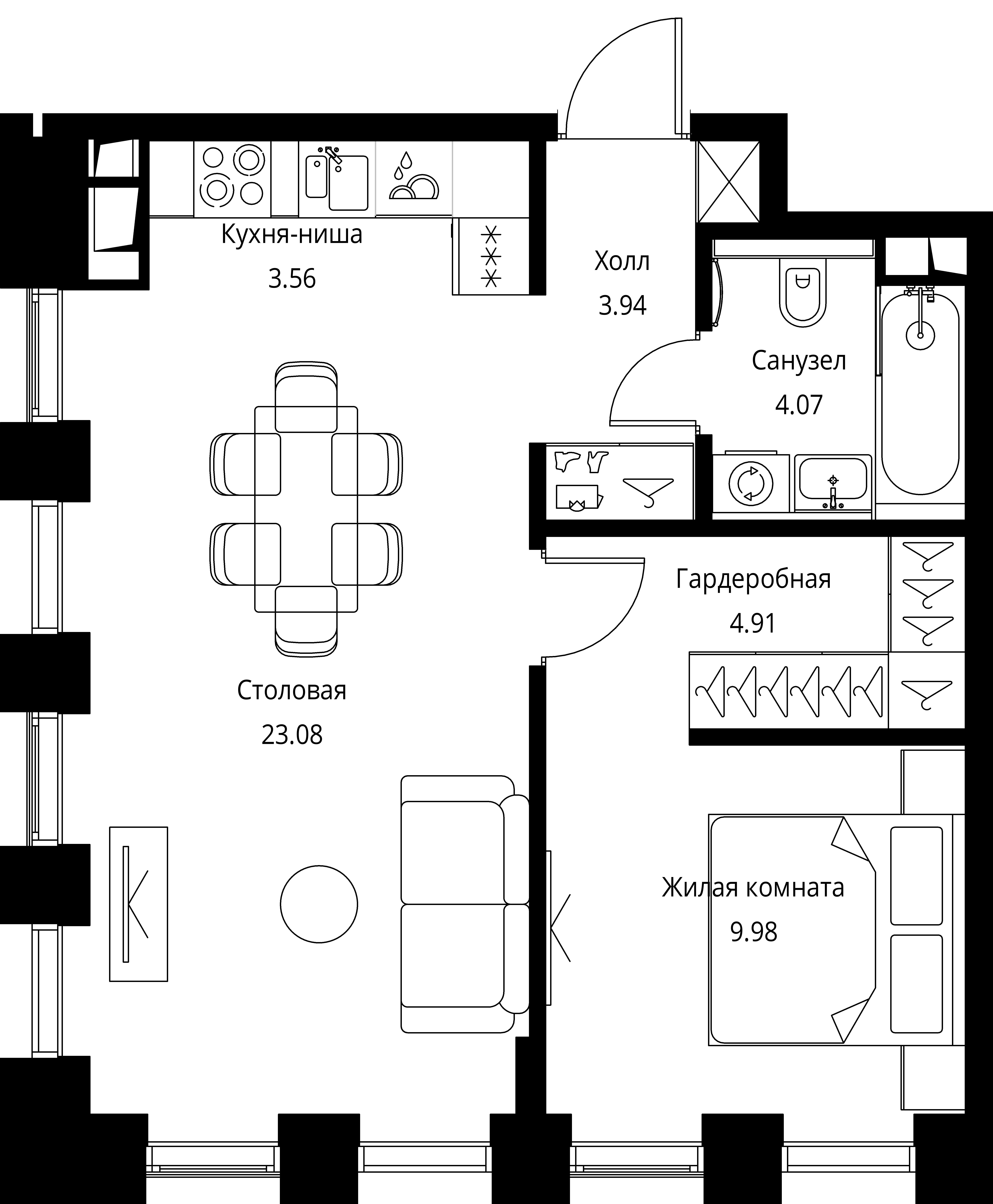 1 комн. квартира, 49.5 м², 14 этаж 