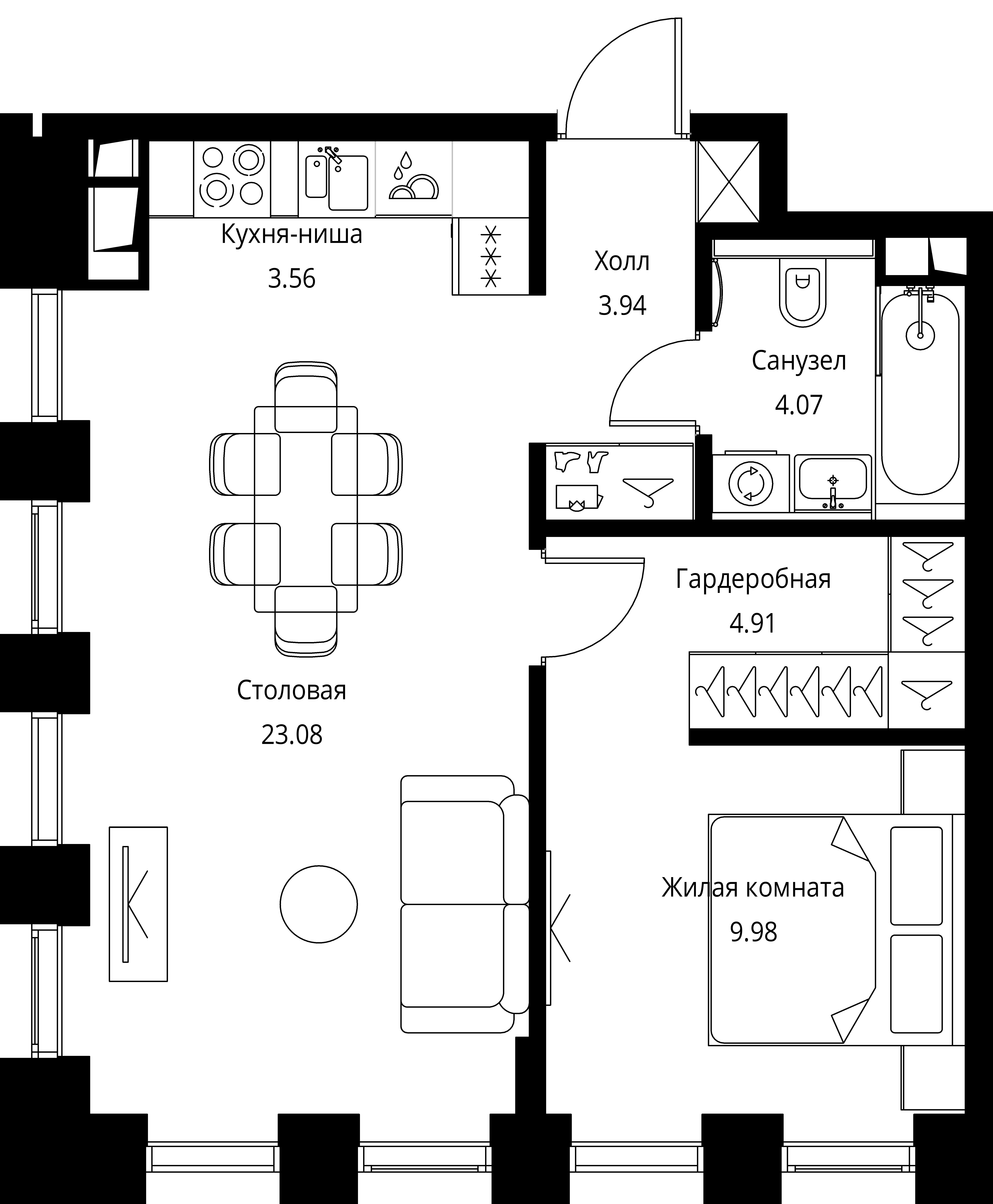 1 комн. квартира, 49.5 м², 17 этаж 