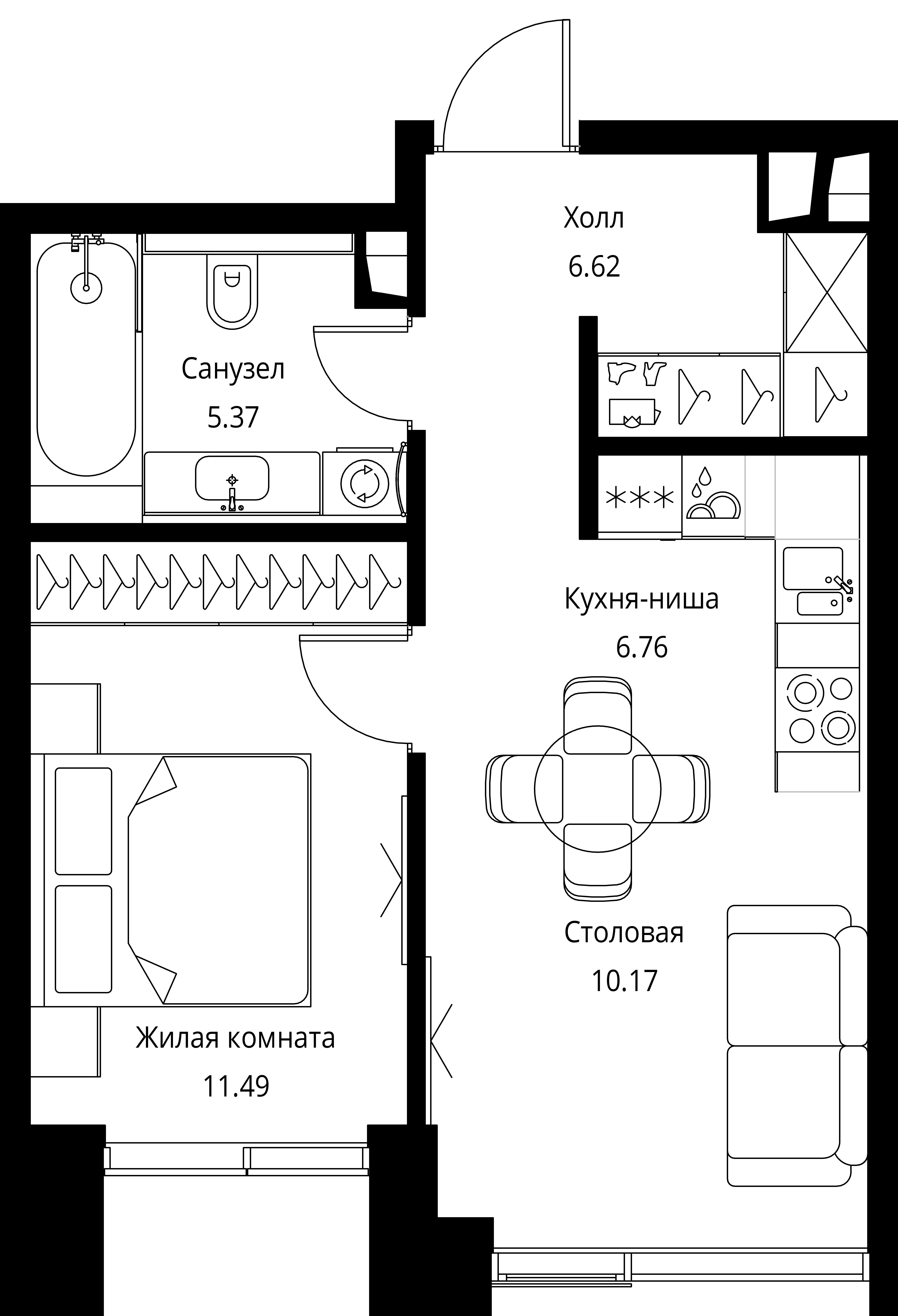 1 комн. квартира, 40.4 м², 12 этаж 