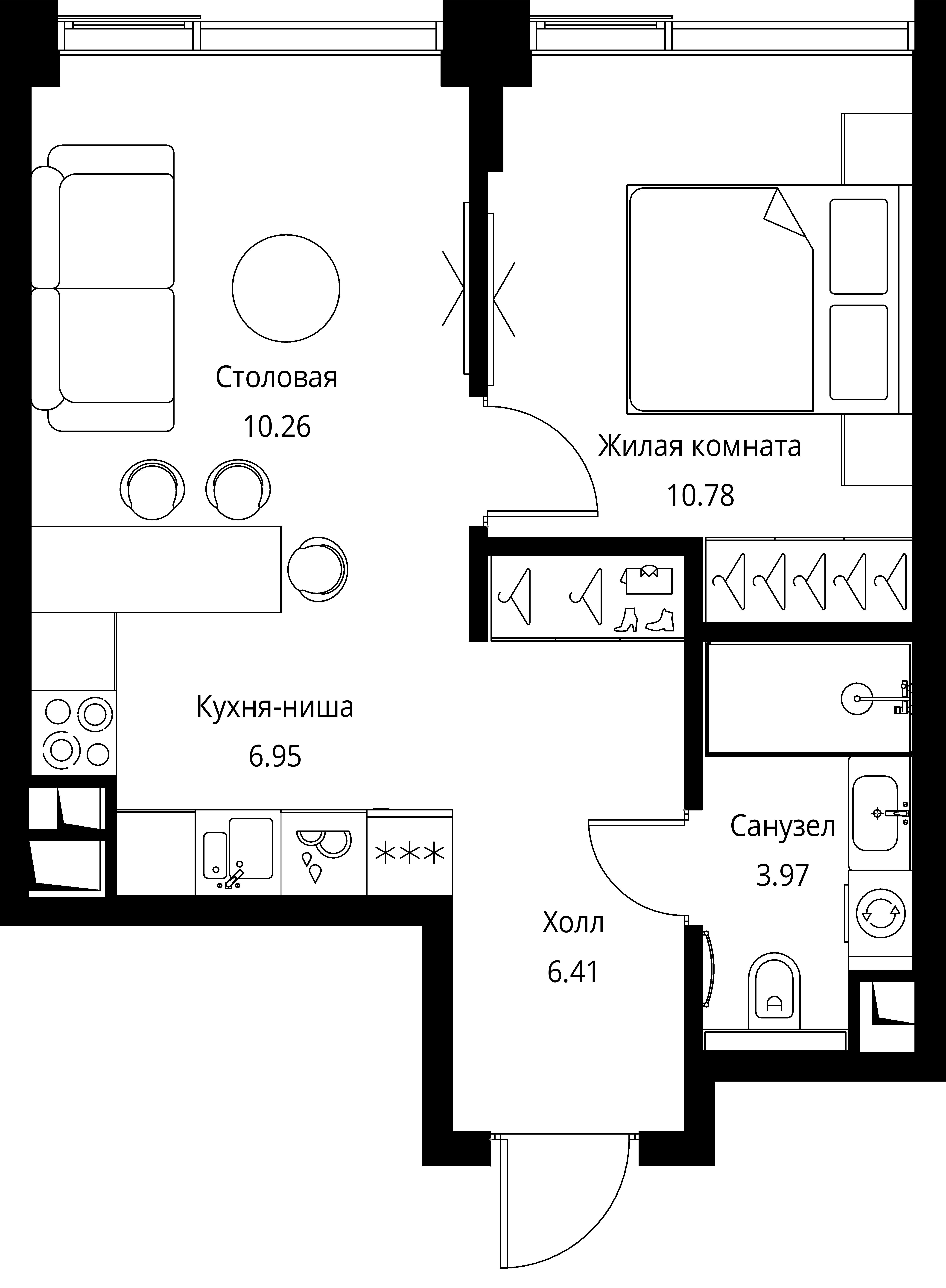1 комн. квартира, 38.4 м², 19 этаж 