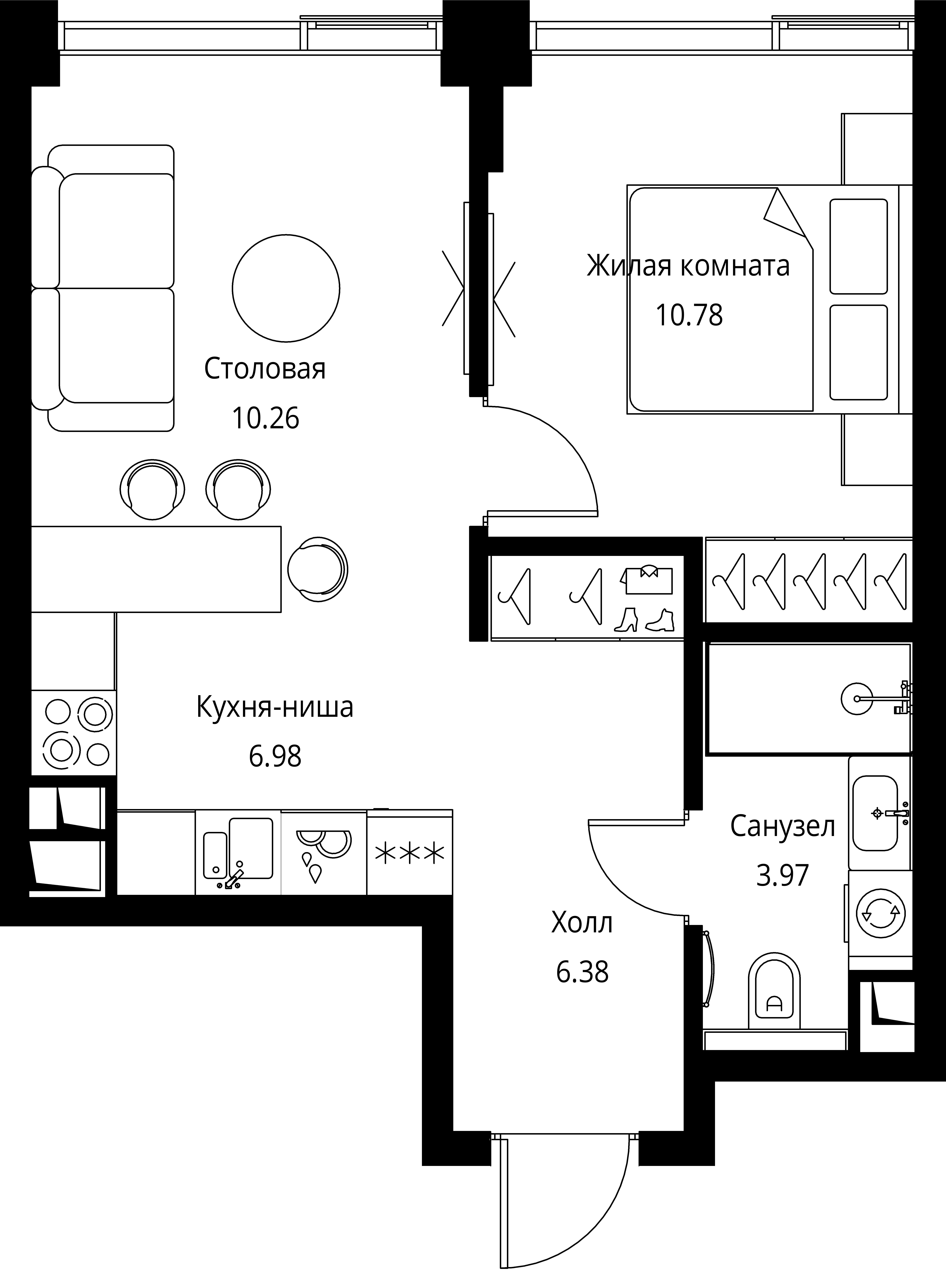 1 комн. квартира, 38.4 м², 14 этаж 