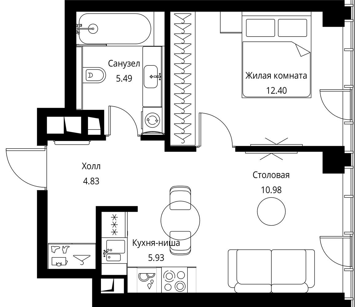 1 комн. квартира, 39.6 м², 14 этаж 