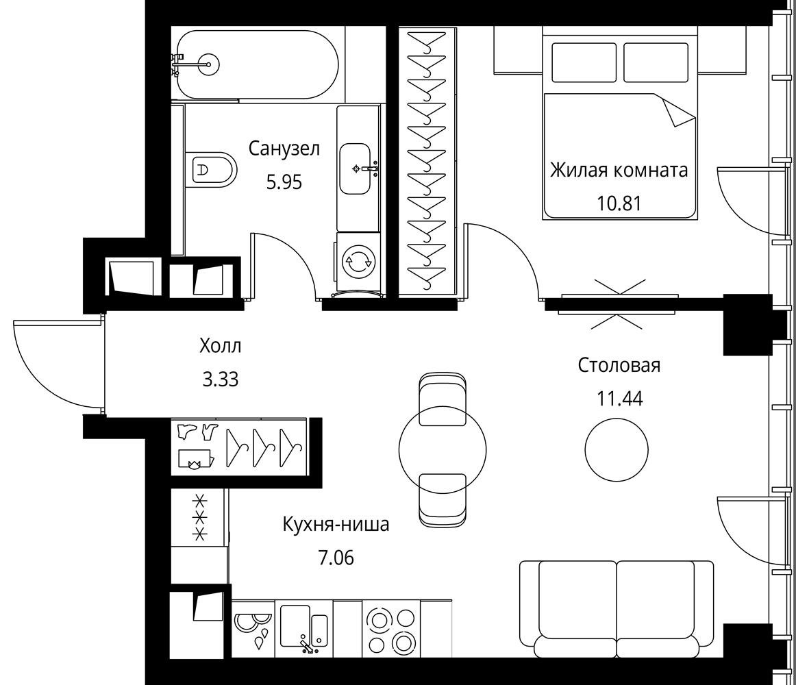 1 комн. квартира, 38.6 м², 12 этаж 