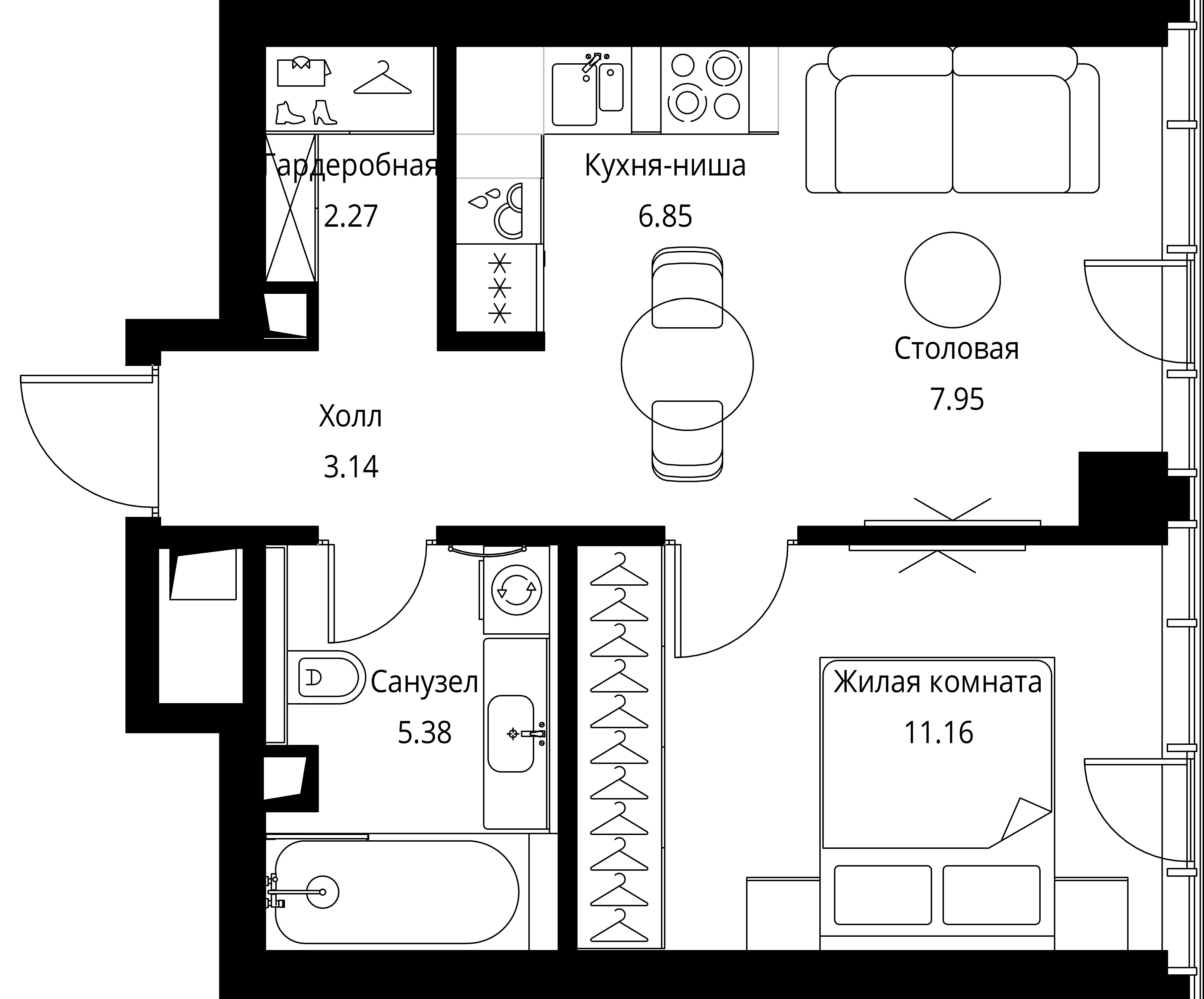 1 комн. квартира, 36.8 м², 10 этаж 