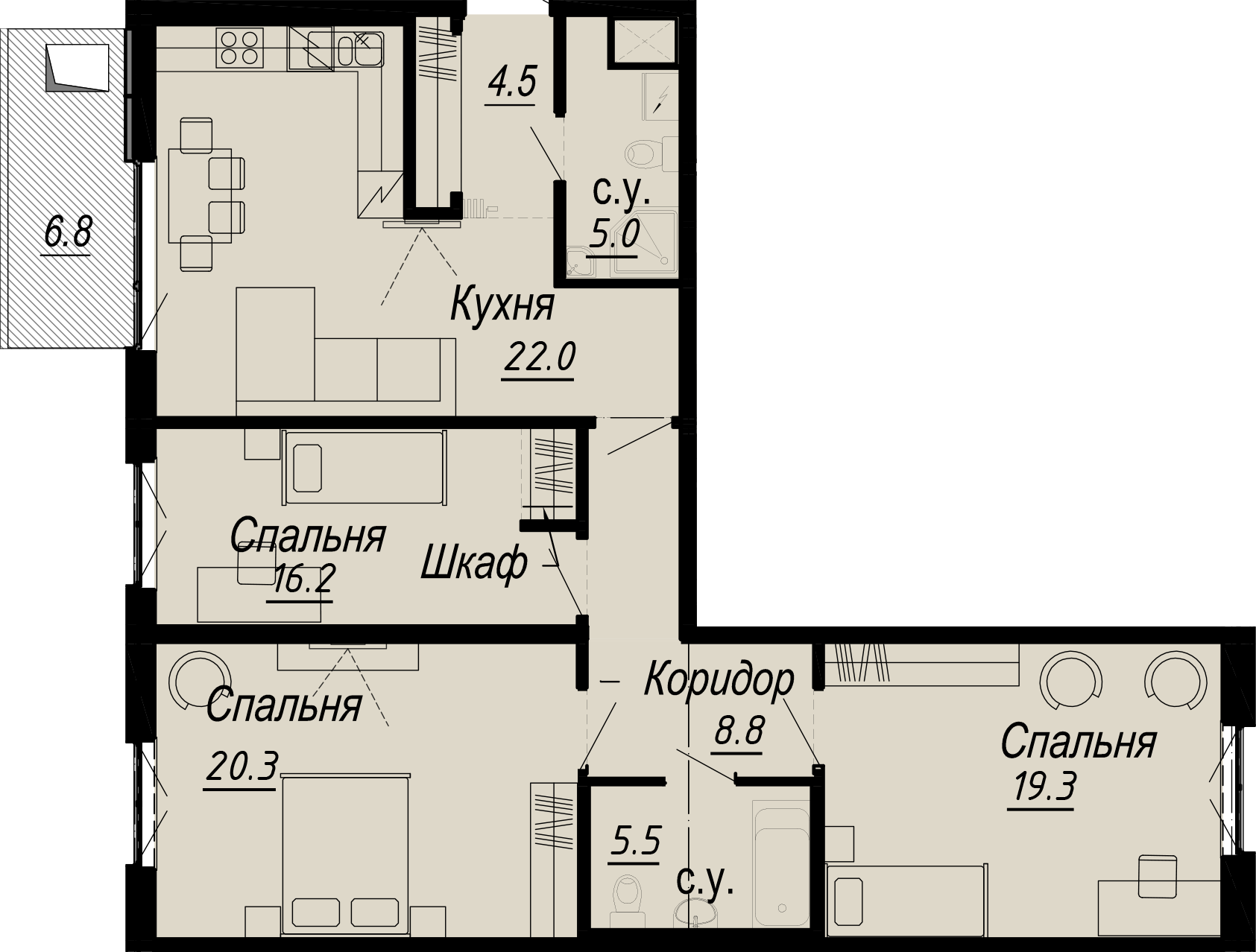 3 комн. квартира, 106 м², 4 этаж 