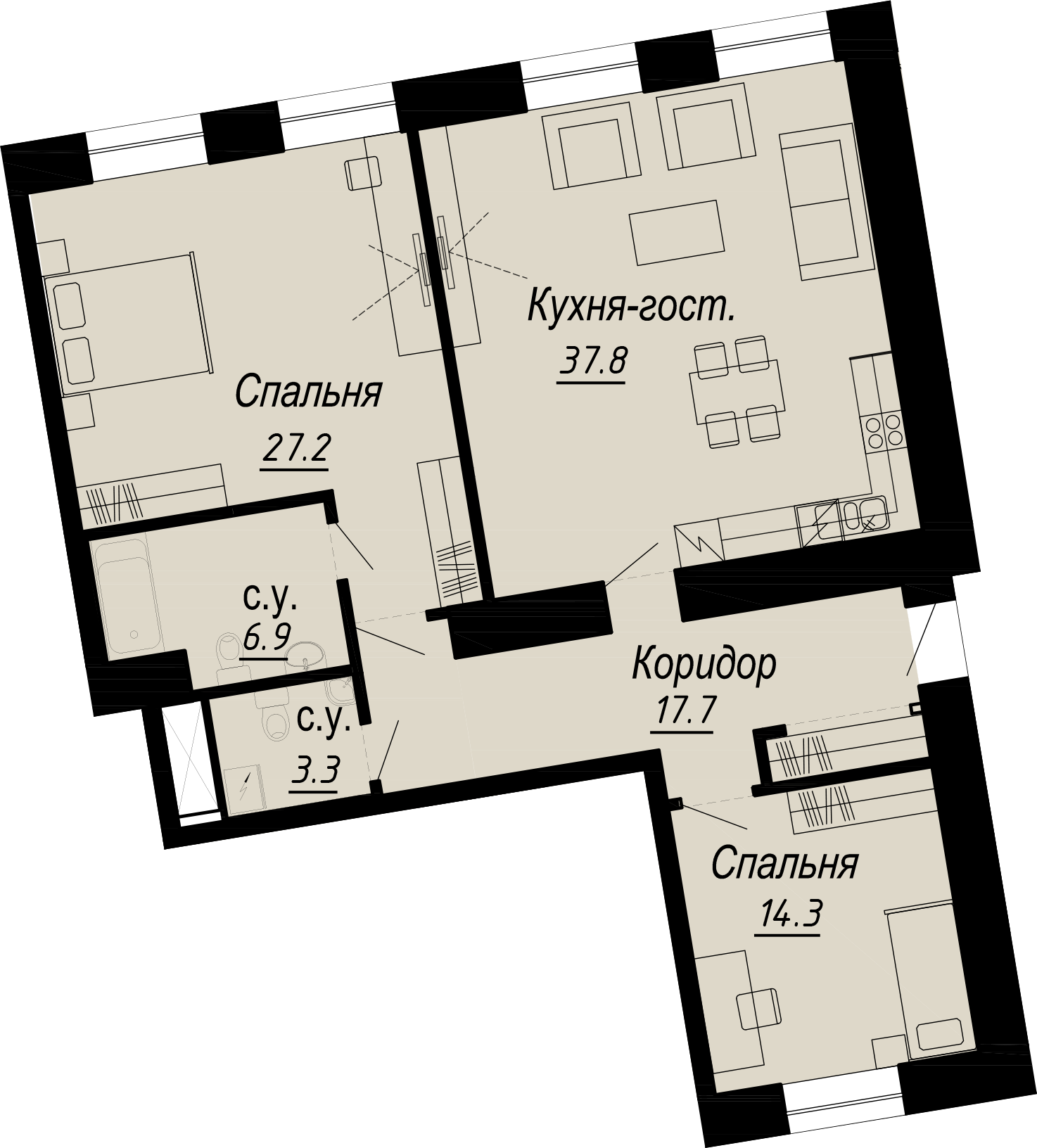2 комн. квартира, 110.1 м², 3 этаж 