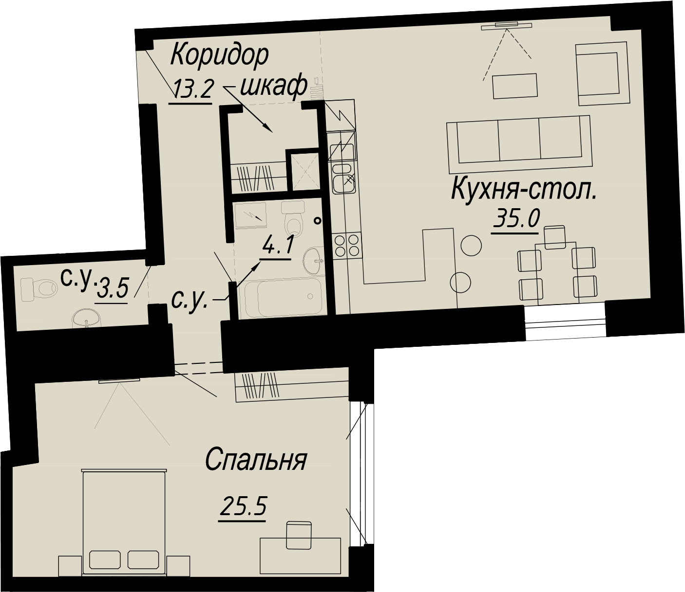 квартира со свободной планировкой, 81.3 м², 4 этаж 