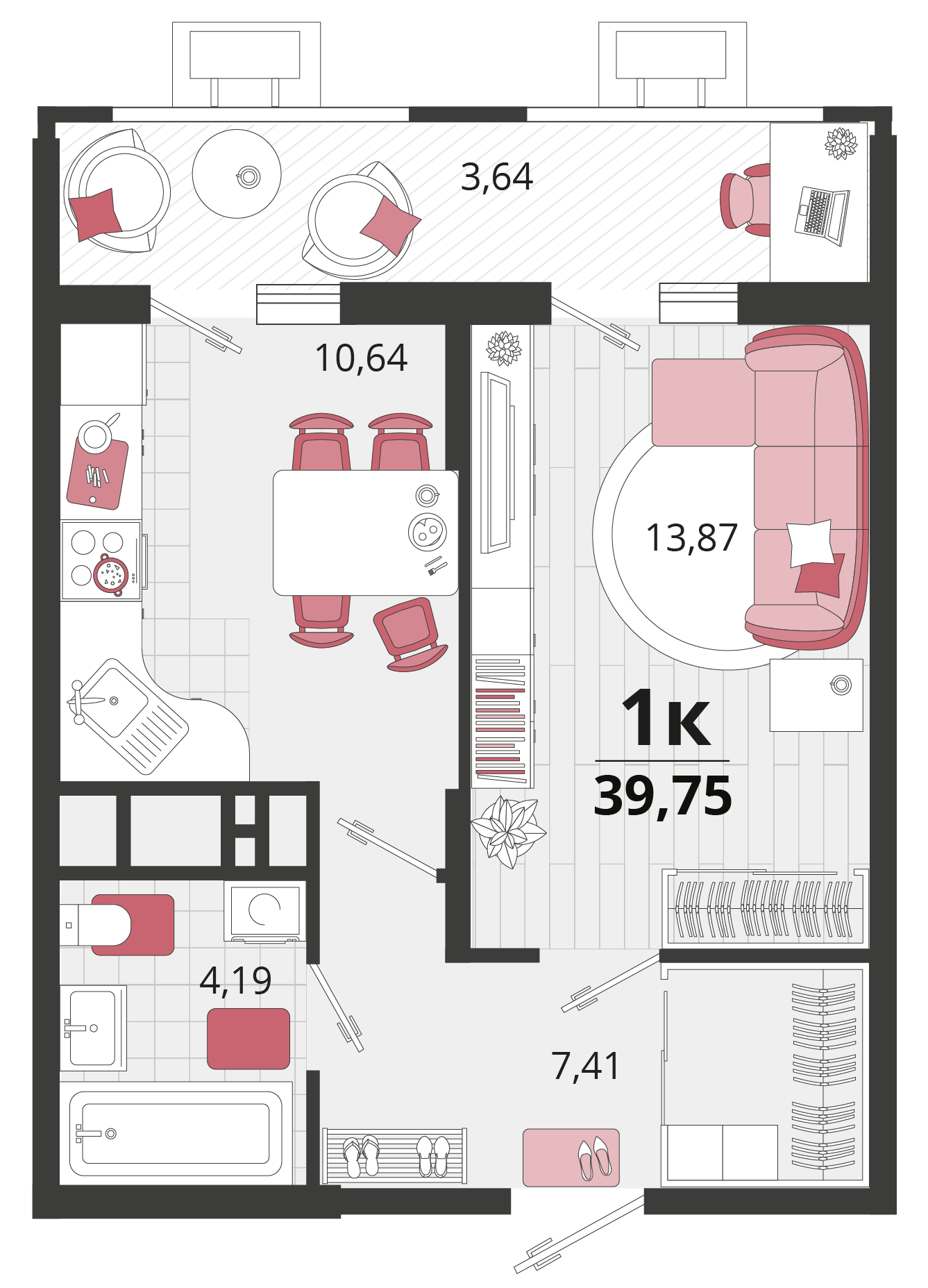 1 комн. квартира, 39.8 м², 15 этаж 