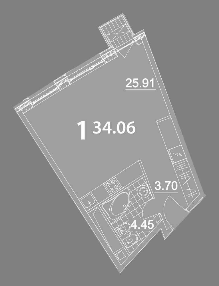 1 комн. квартира, 35.4 м², 13 этаж 