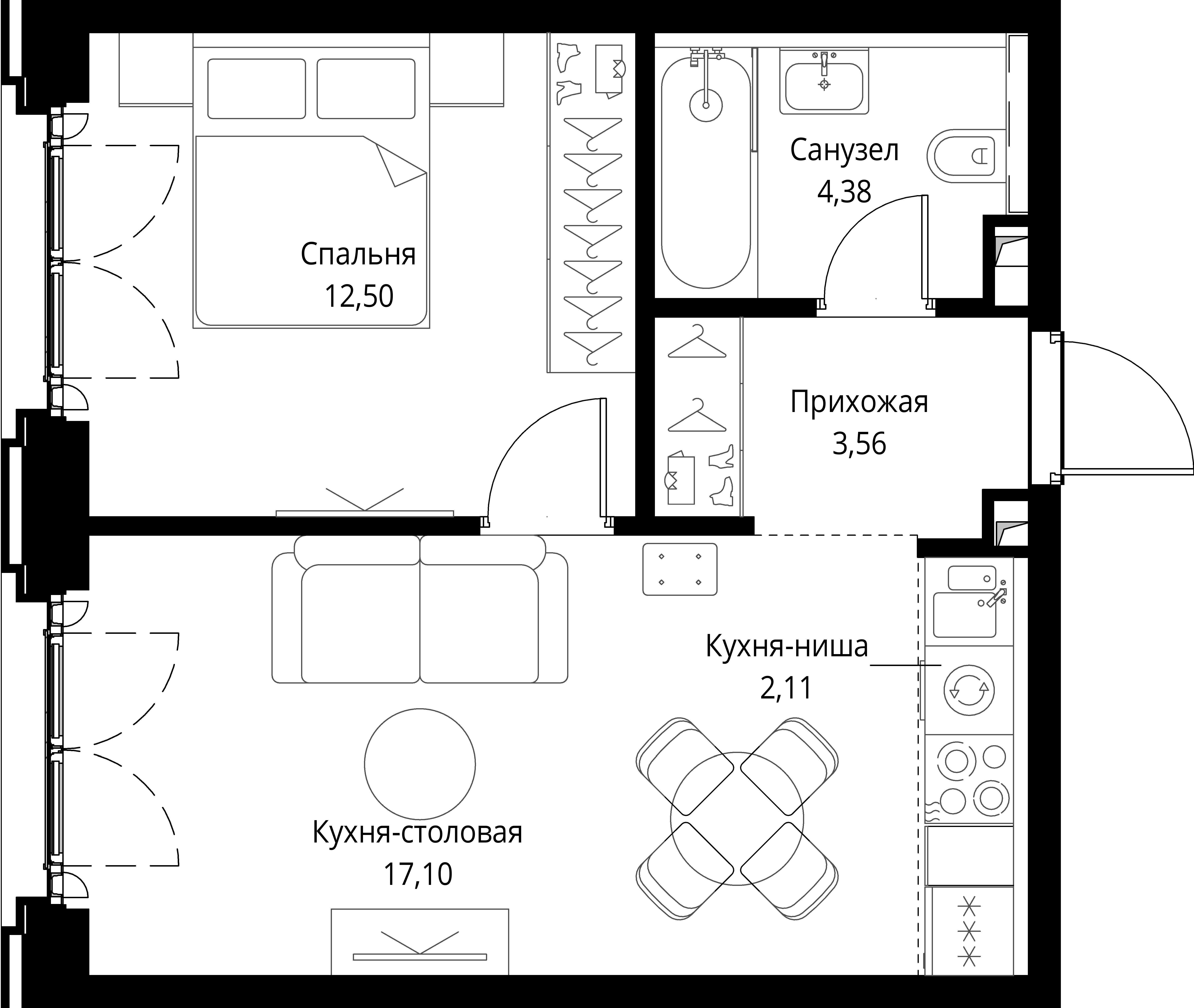 1 комн. квартира, 39.6 м², 5 этаж 