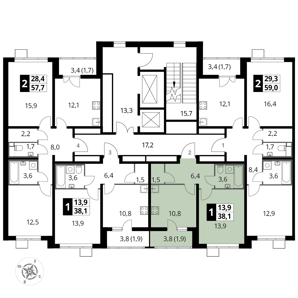1 комн. квартира, 37.9 м², 4 этаж 
