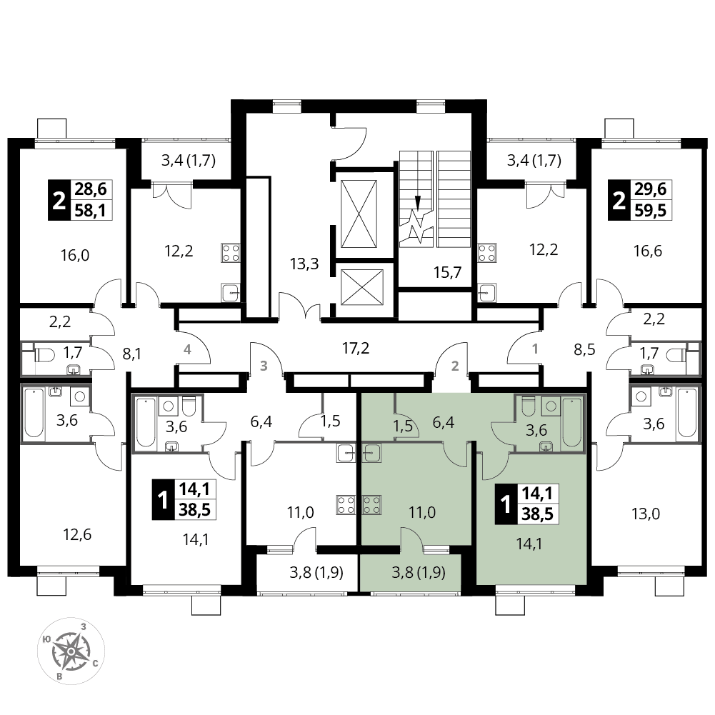 1 комн. квартира, 38.4 м², 10 этаж 