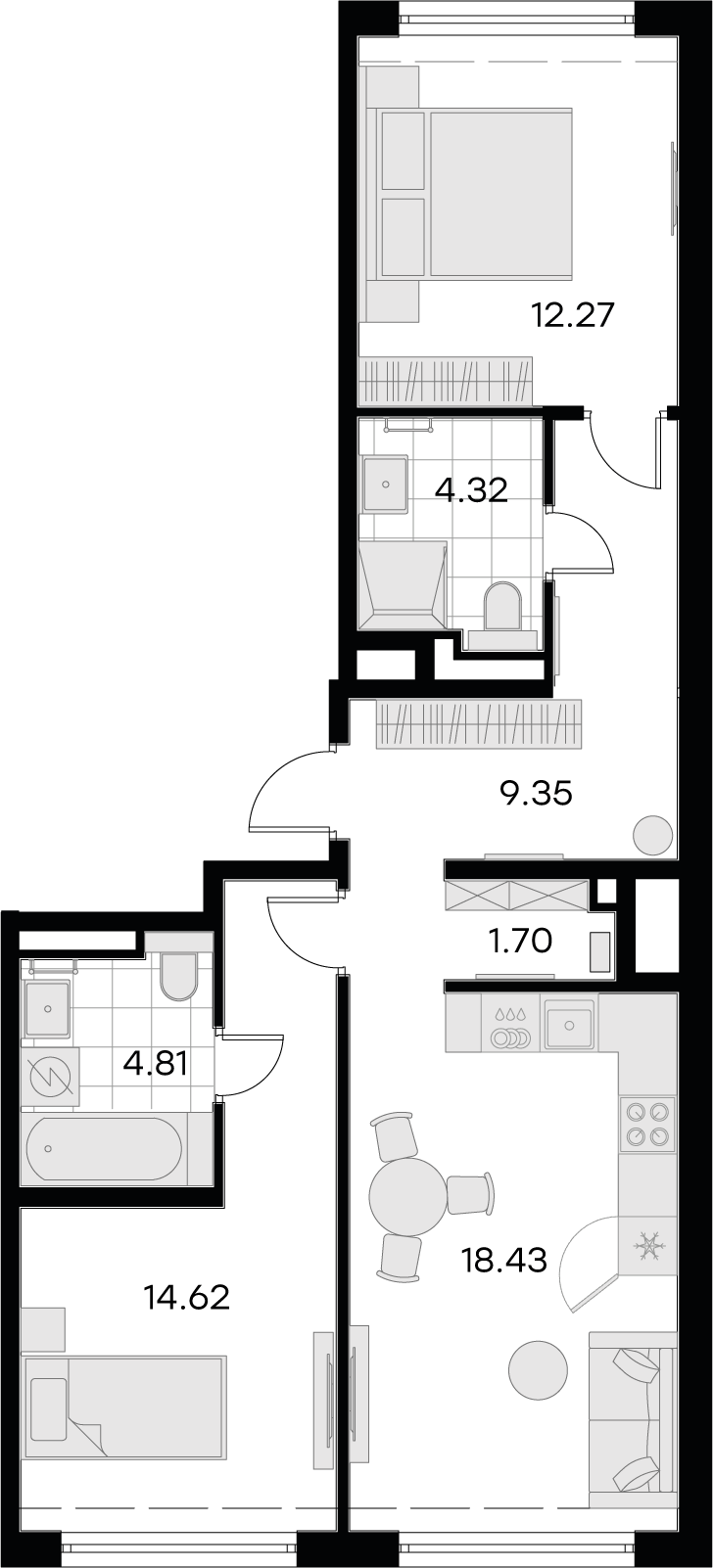 1 комн. квартира, 65.5 м², 2 этаж 