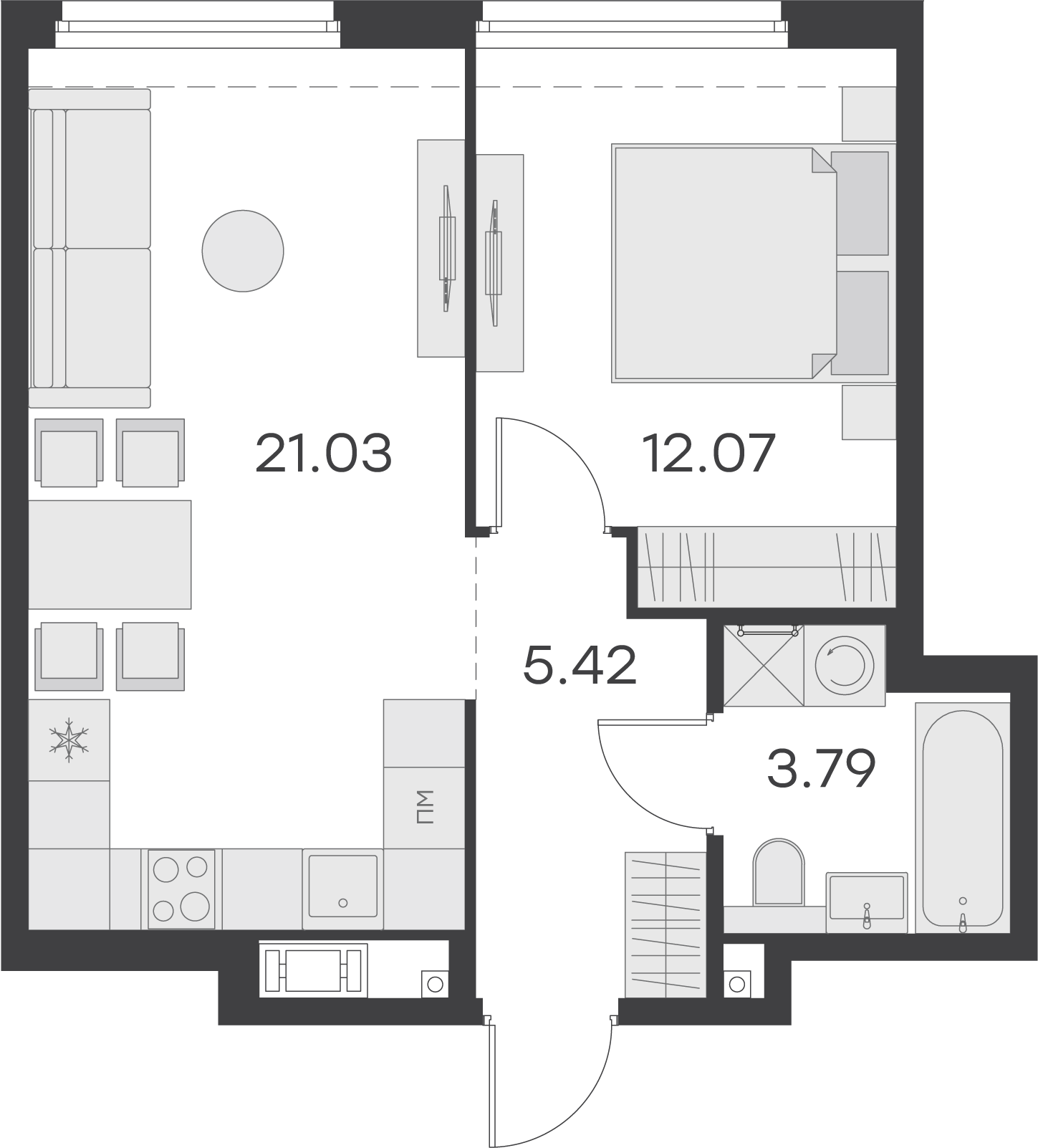 студия, 42.3 м², 6 этаж 
