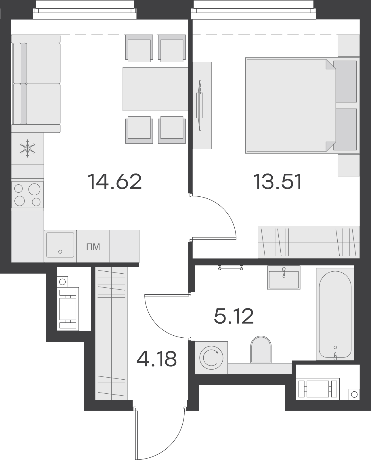 1 комн. квартира, 37.4 м², 6 этаж 