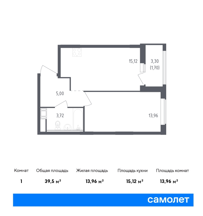 1 комн. квартира, 39.5 м², 11 этаж  (из 18)