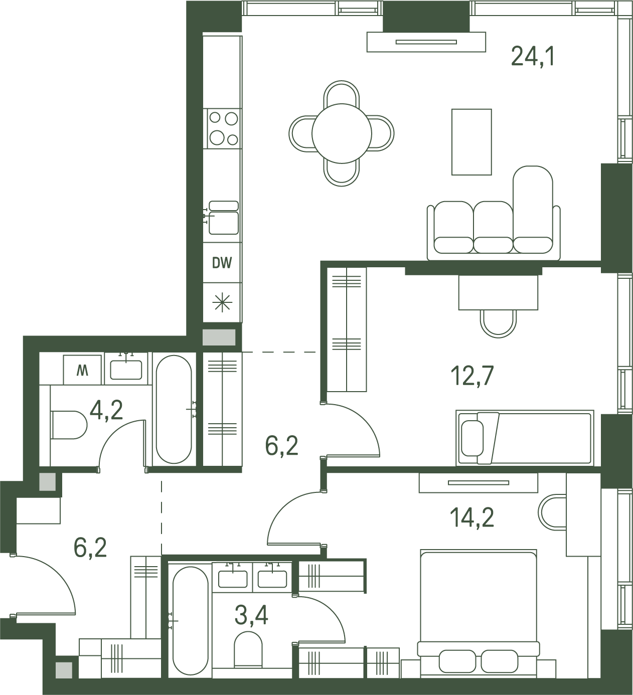 2 комн. квартира, 71 м², 15 этаж 