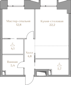 1 комн. квартира, 55 м², 5 этаж  (из 17)