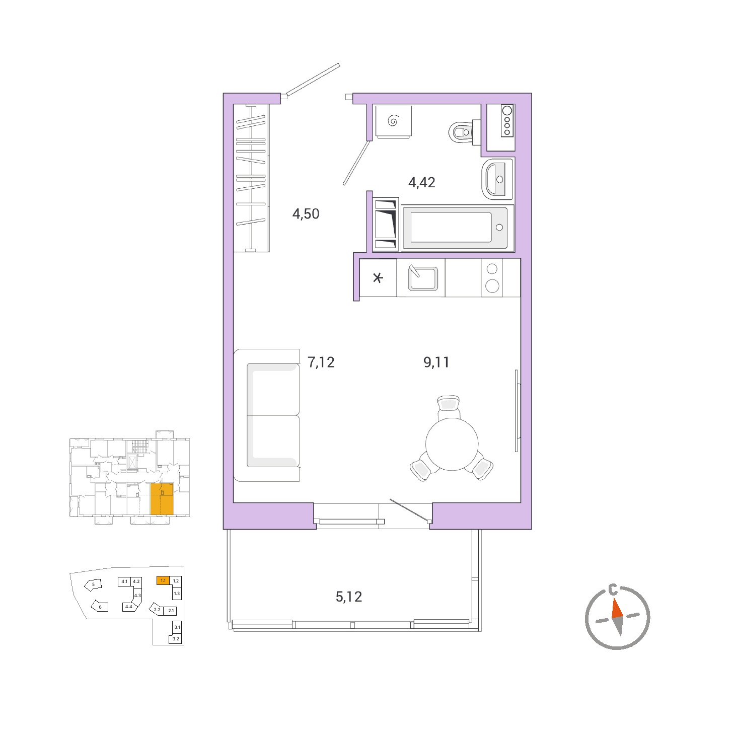 1 комн. квартира, 30.3 м², 9 этаж 