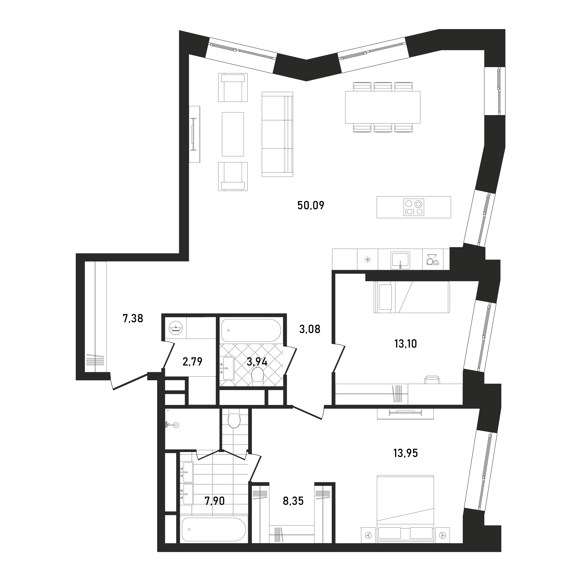 2 комн. квартира, 110.6 м², 19 этаж 