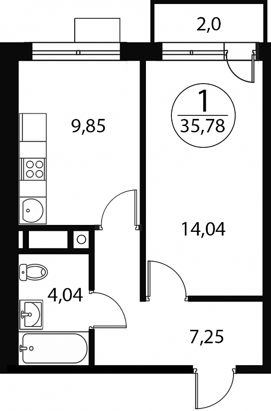 1 комн. квартира, 35.8 м², 1 этаж 