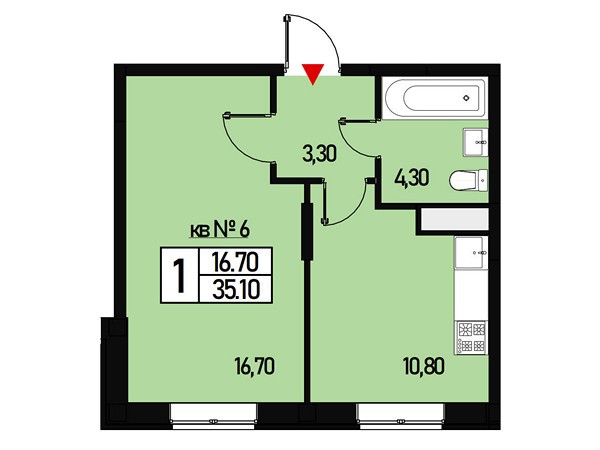 1 комн. квартира, 35 м², 1 этаж 