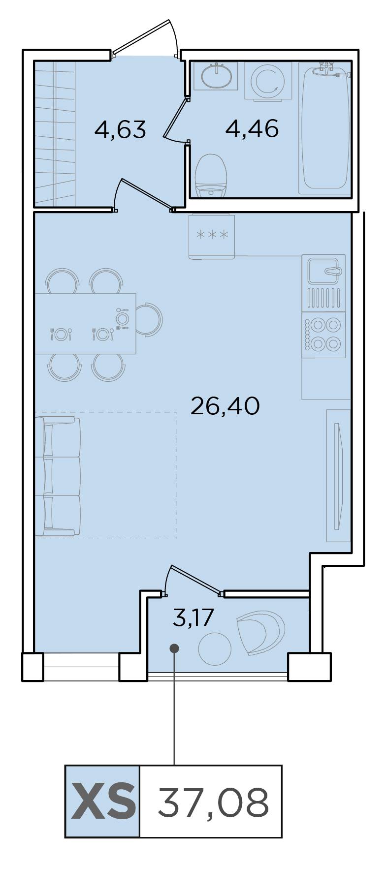 студия, 36 м², 1 этаж 