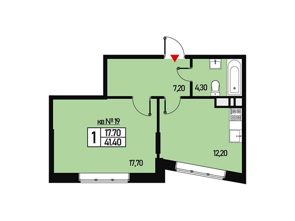 1 комн. квартира, 41 м², 3 этаж 