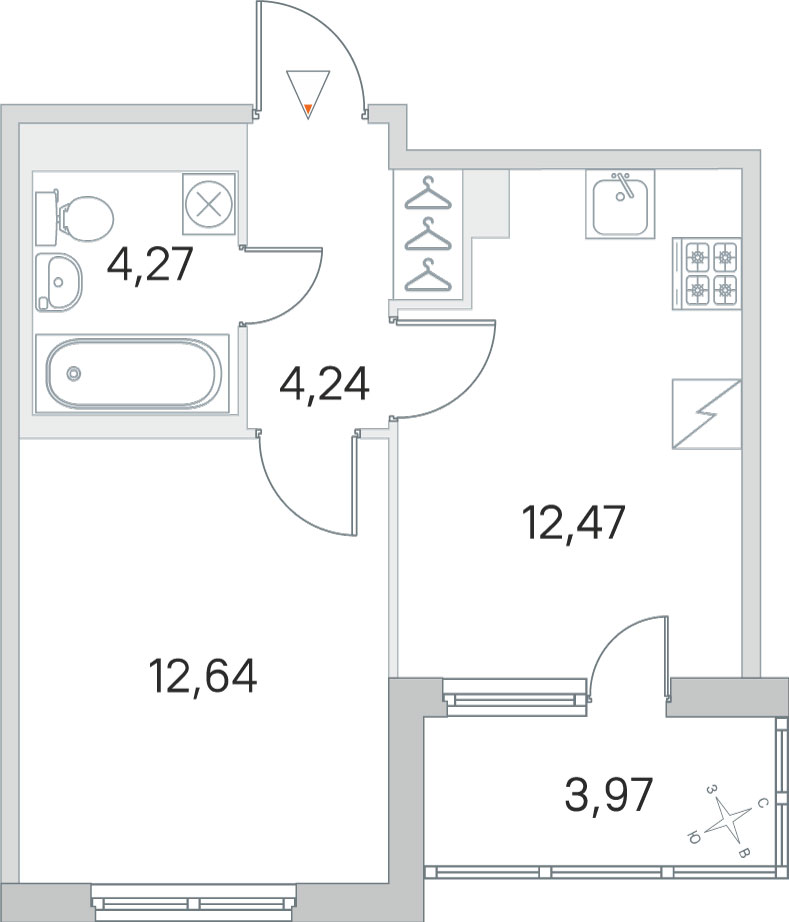 1 комн. квартира, 33.6 м², 3 этаж 