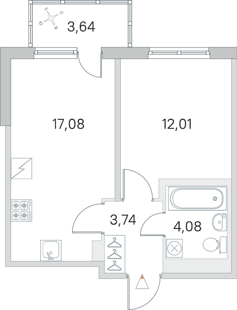 1 комн. квартира, 36.9 м², 3 этаж 