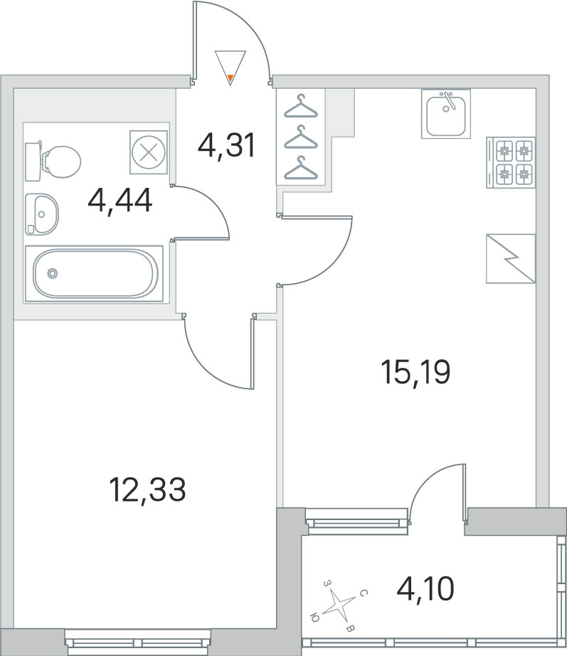 1 комн. квартира, 36.3 м², 5 этаж 