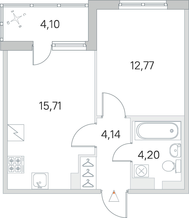 1 комн. квартира, 36.8 м², 2 этаж 