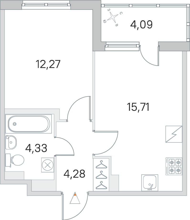 1 комн. квартира, 36.6 м², 4 этаж 