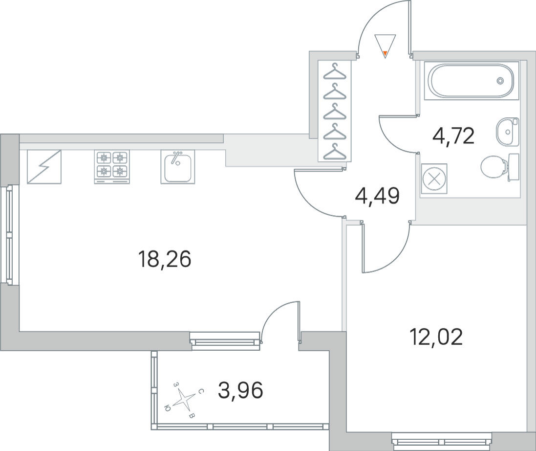 1 комн. квартира, 39.5 м², 5 этаж 