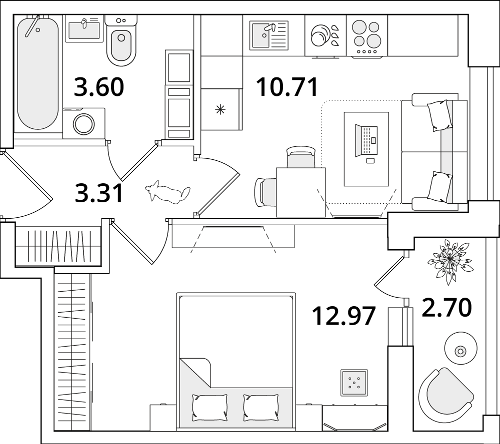 1 комн. квартира, 31.9 м², 14 этаж 